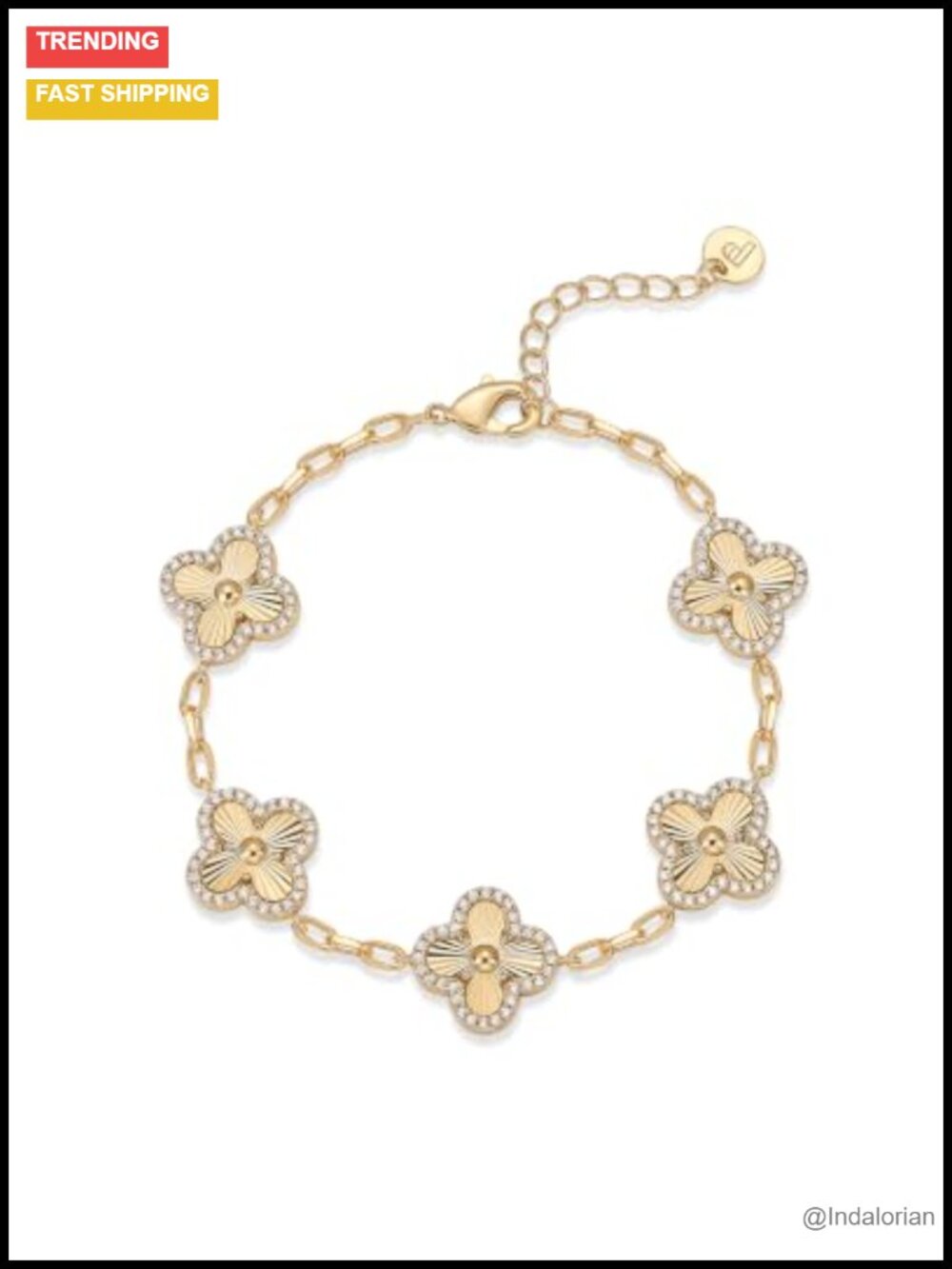 14K Gold Plated Clover Bracelet Stackable Charm Adjustable